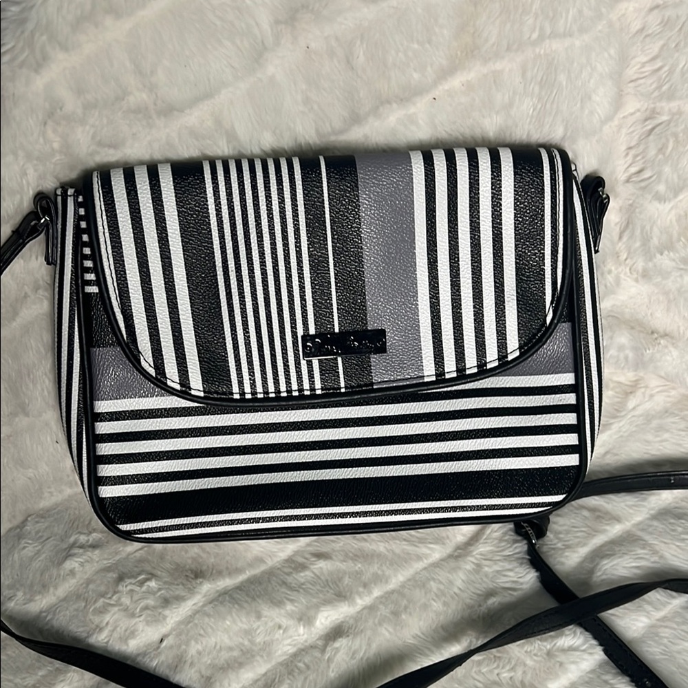 Black and White Striped Crossbody Bag